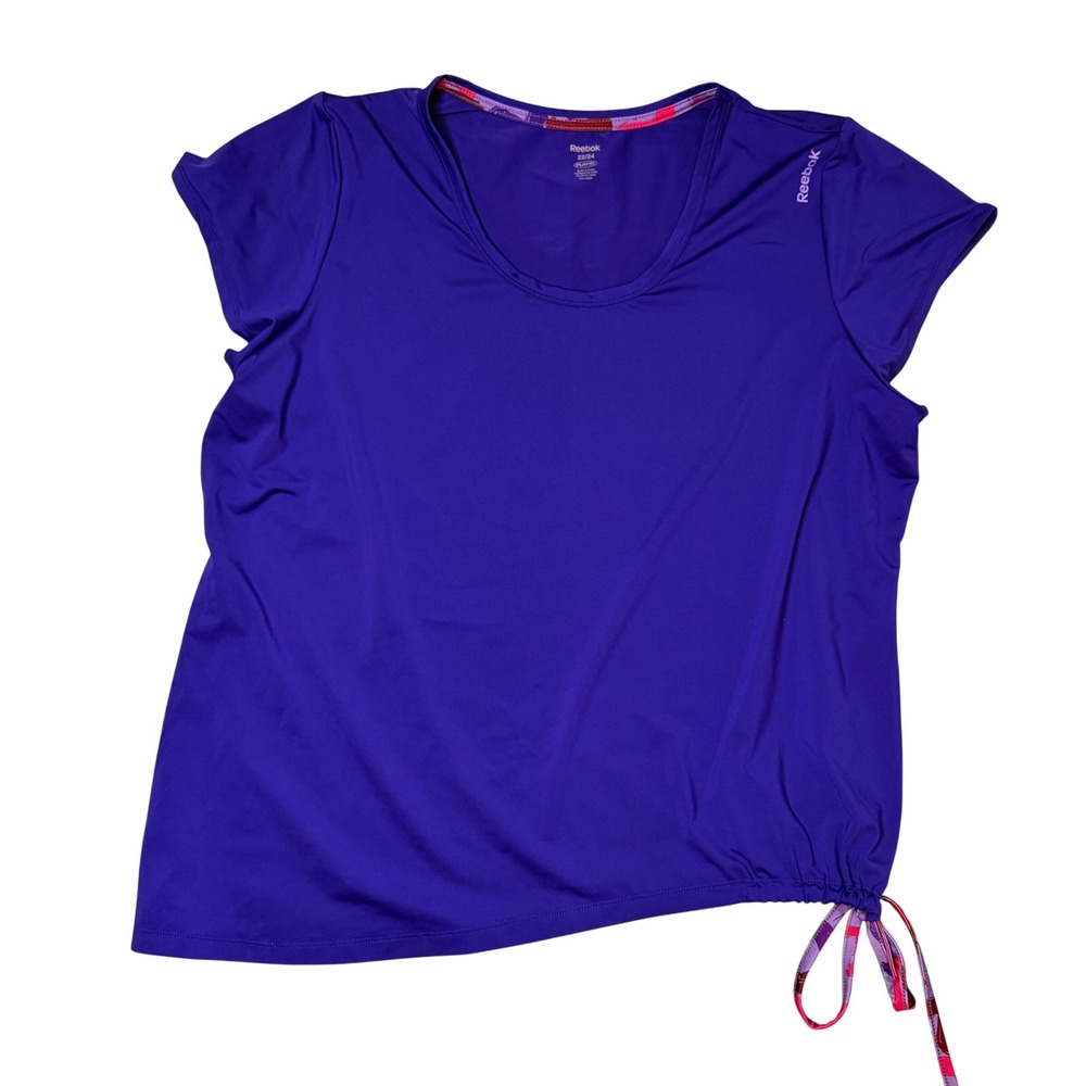 Reebok PlayDry Purple Athletic T Shirt Women Plus Size 22 24 Drawstring Hem